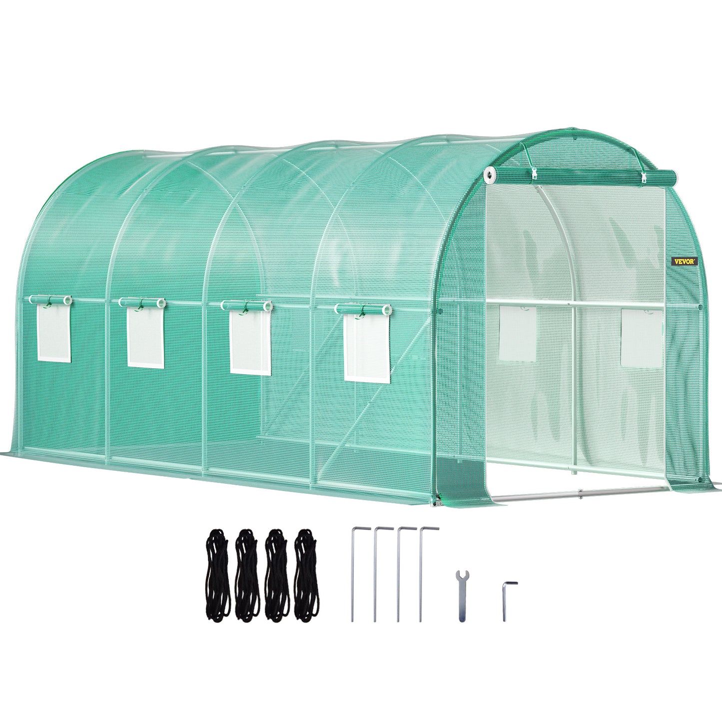 VEVOR Walk-in Tunnel Greenhouse, 15 X 7 X 7 Ft Portable Plant Hot House W Galvanized Steel Hoops, 1 Top Beam, Diagonal Poles, Zippered Door & 8 Roll-up Windows, Green - ArtOm_farm™ MICROGREENS