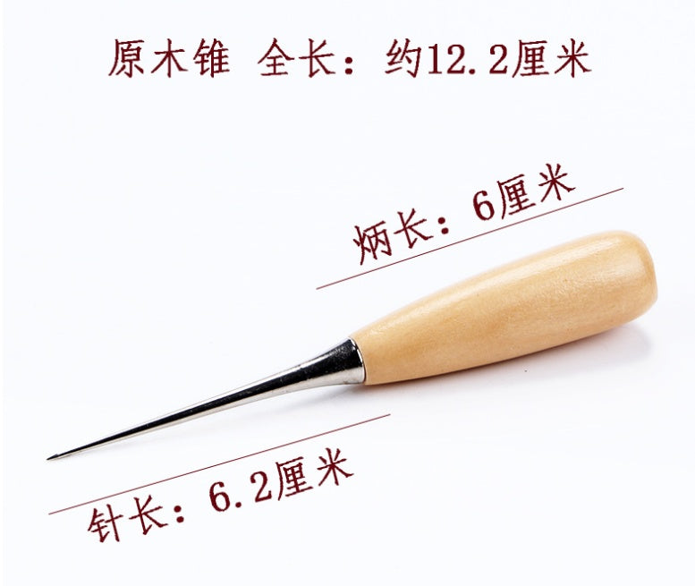 Leather awl with wooden handle and drilling function