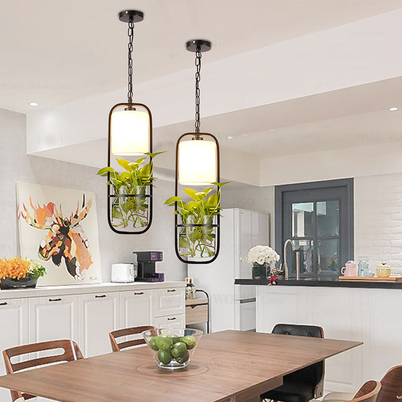 Creative Hydroponic Pendant Light with Fabric Shade - ArtOm_farm™ MICROGREENS