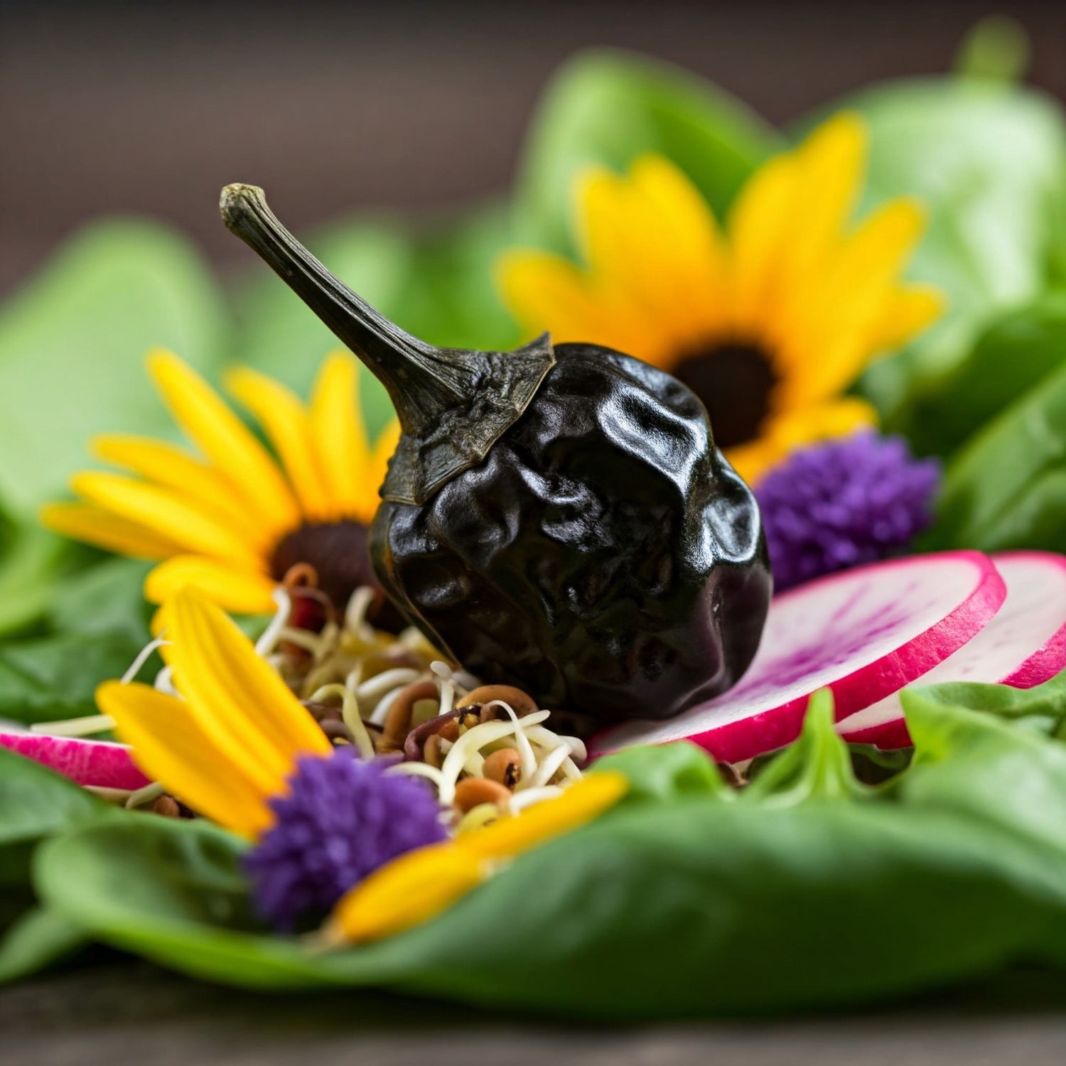 Black Kampot Pepper with Dried Mix Microgreens (Sunflower, Radish, Spinach) 35g