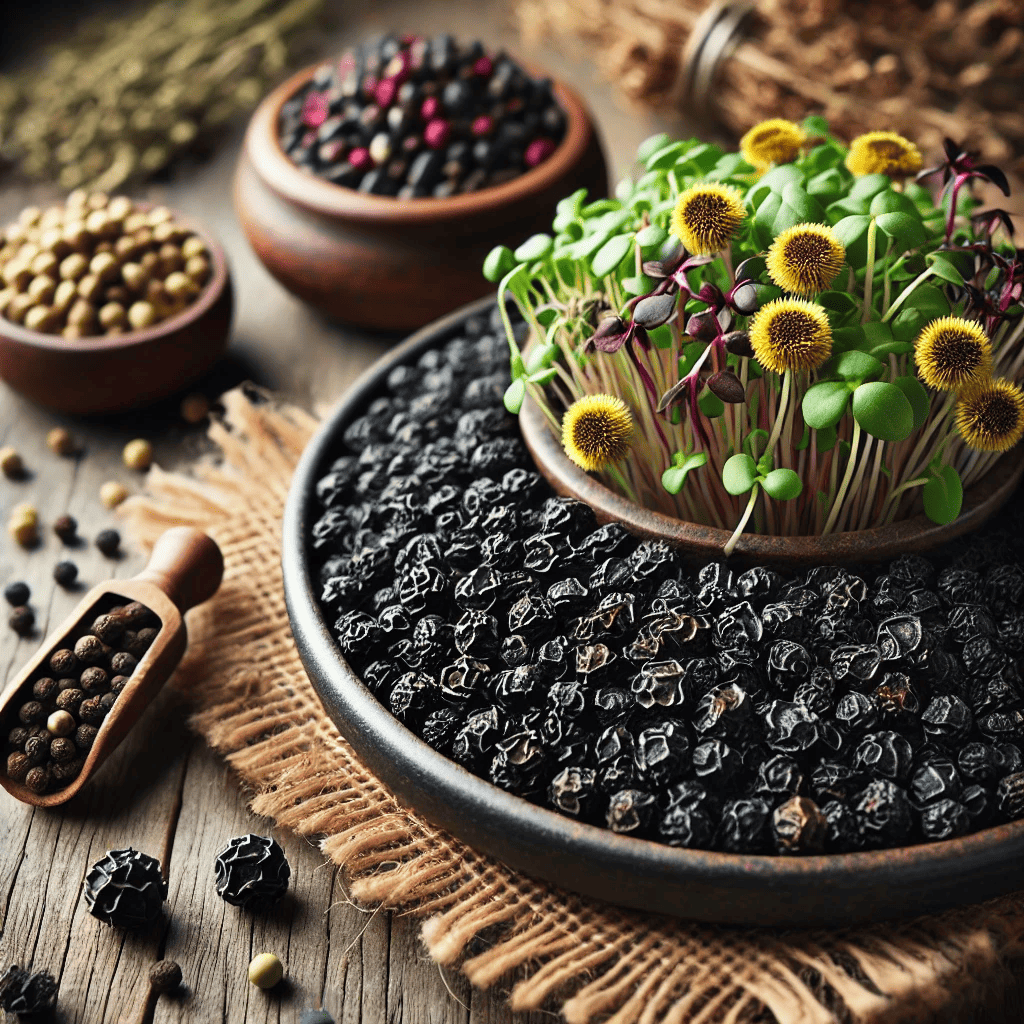 Black Kampot Pepper with Dried Mix Microgreens (Sunflower, Radish, Spinach) 35g