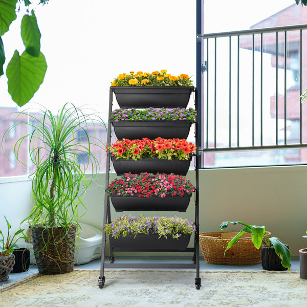 65x60x130cm 5 Layers With Wheels Black PE Planter Pot - ArtOm_farm™ MICROGREENS
