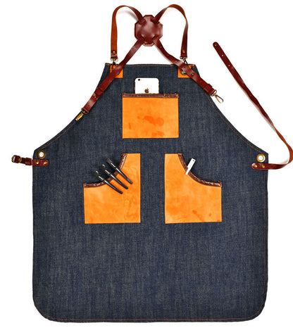 Waxed Canvas Apron with Leather Inserts - Waterproof Craftsman Work Apron - ArtOm_farm™ MICROGREENS