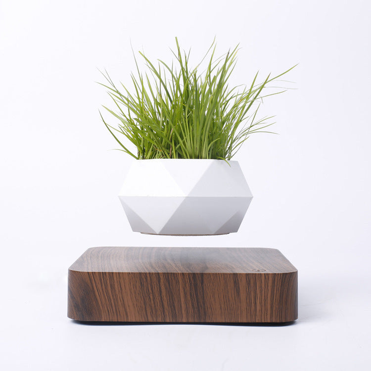 Magnetic Levitation Polygonal Wood Grain Potted Plant - ArtOm_farm™ MICROGREENS