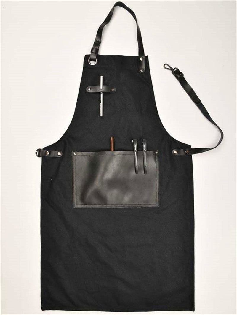 Waxed Canvas Apron with Leather Inserts - Waterproof Craftsman Work Apron - ArtOm_farm™ MICROGREENS