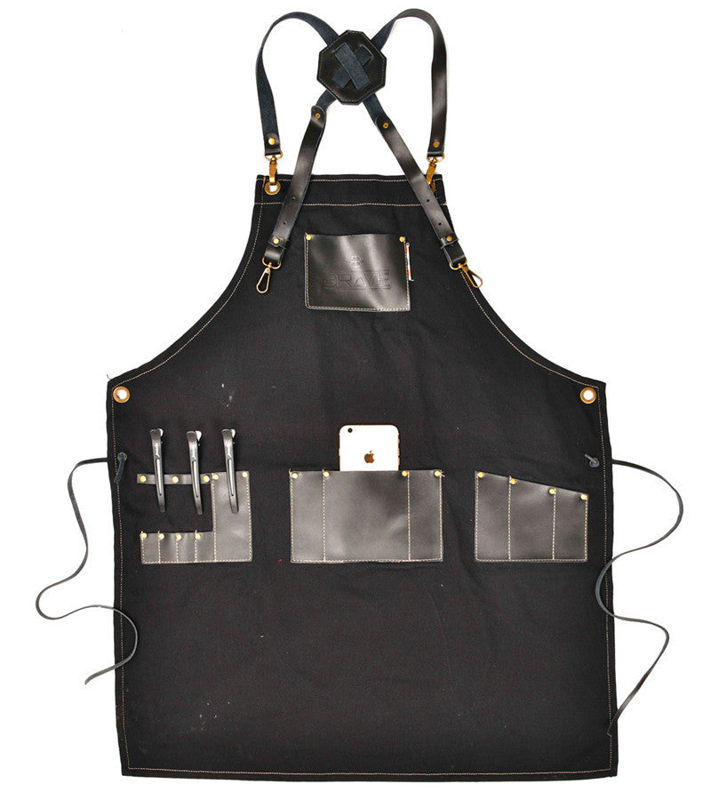 Waxed Canvas Apron with Leather Inserts - Waterproof Craftsman Work Apron - ArtOm_farm™ MICROGREENS