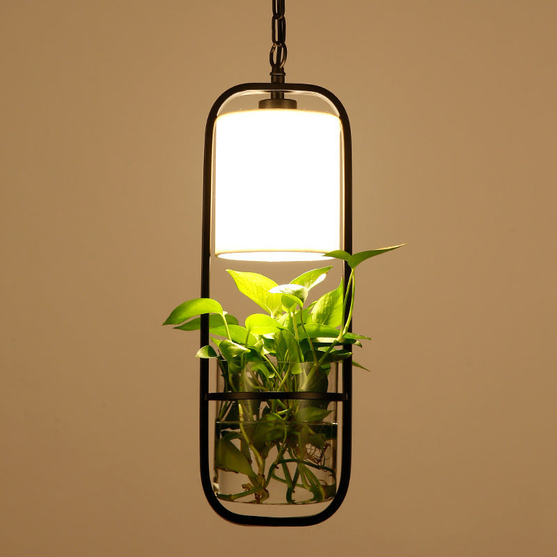 Creative Hydroponic Pendant Light with Fabric Shade