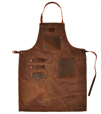 Waxed Canvas Apron with Leather Inserts - Waterproof Craftsman Work Apron - ArtOm_farm™ MICROGREENS