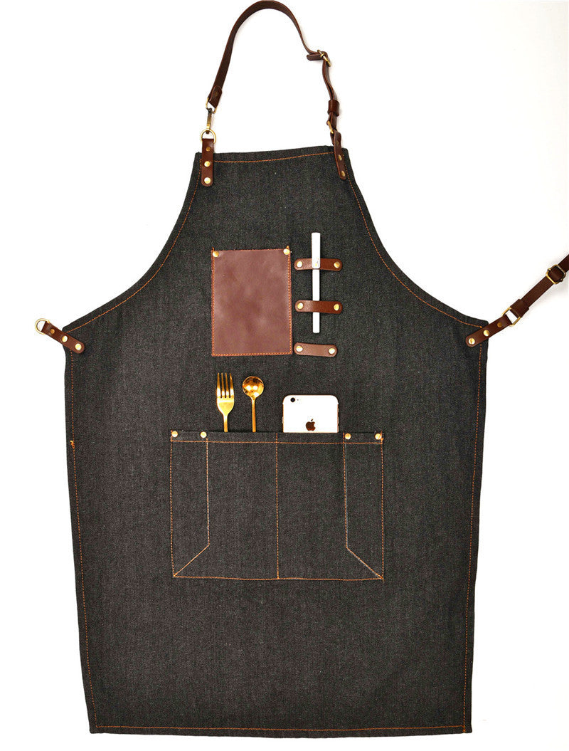 Waxed Canvas Apron with Leather Inserts - Waterproof Craftsman Work Apron - ArtOm_farm™ MICROGREENS