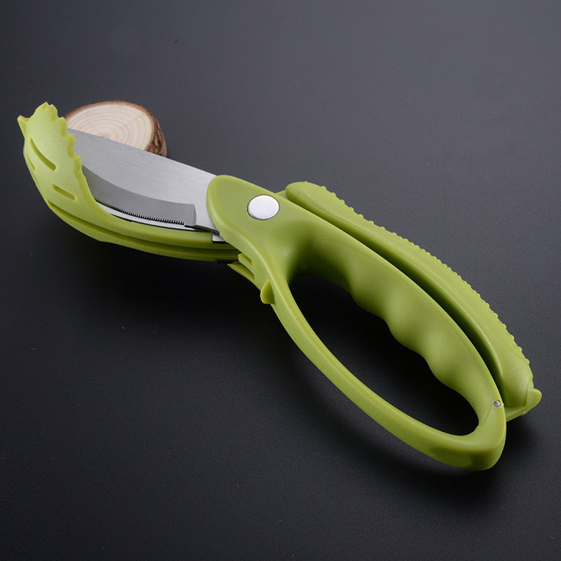 Kitchen  Vegetable Salad Scissors Double Edge Serrated