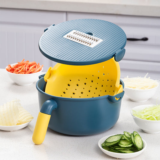 Multifunctional vegetable cutter with drain basket