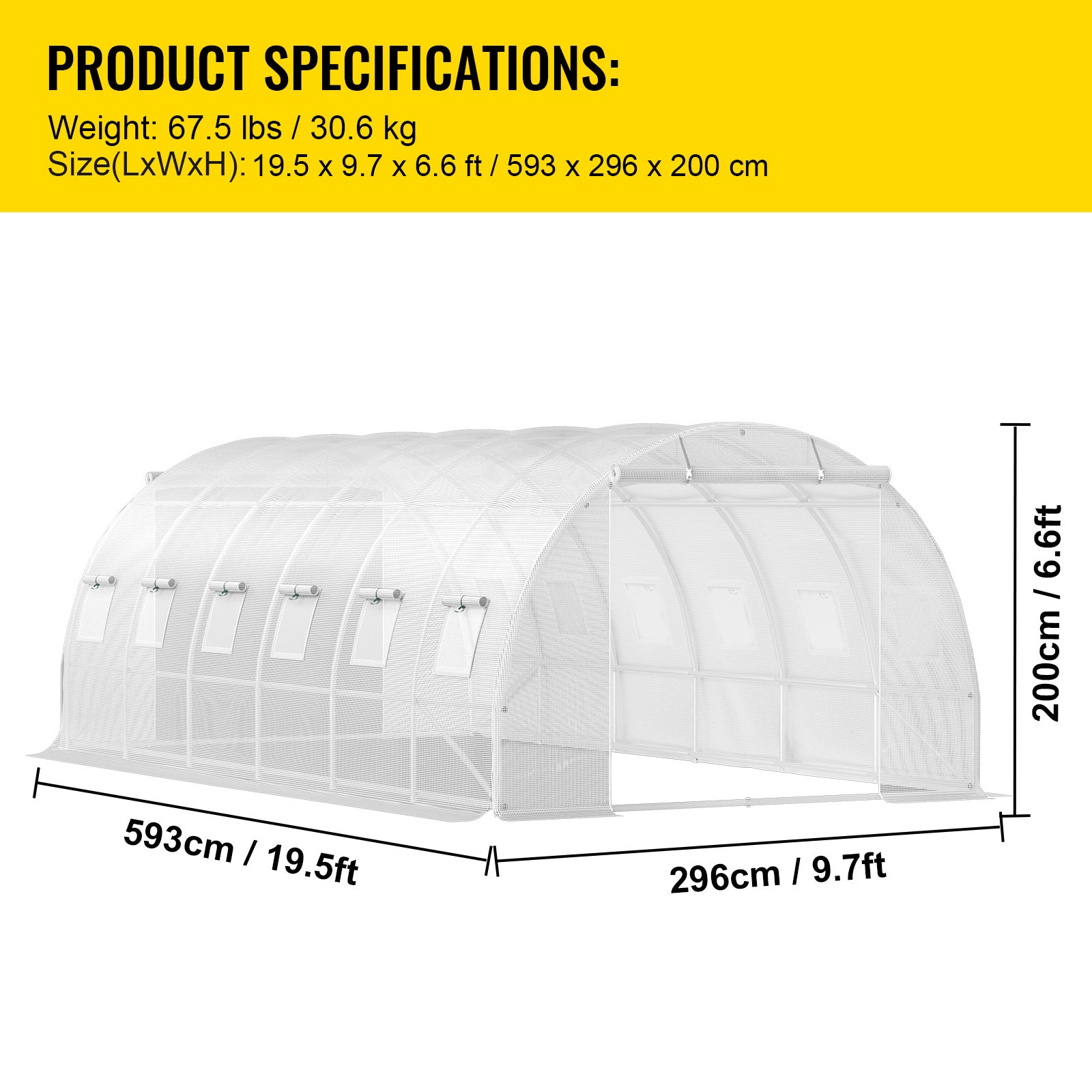 VEVOR Walk-in Tunnel Greenhouse, 20 X 10 X 7 Ft Portable Plant Hot House W Galvanized Steel Hoops, 3 Top Beams, Diagonal Poles, 2 Zippered Doors & 12 Roll-up Windows, White - ArtOm_farm™ MICROGREENS
