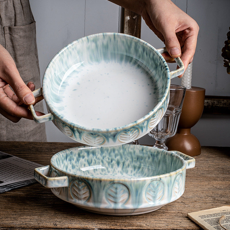 Elegant Ceramic Double Ear Vegetable Bowl