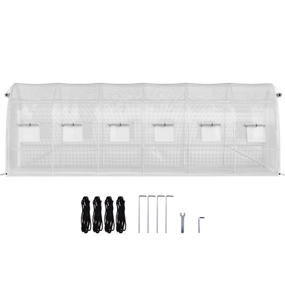 VEVOR Walk-in Tunnel Greenhouse, 20 X 10 X 7 Ft Portable Plant Hot House W Galvanized Steel Hoops, 3 Top Beams, Diagonal Poles, 2 Zippered Doors & 12 Roll-up Windows, White - ArtOm_farm™ MICROGREENS