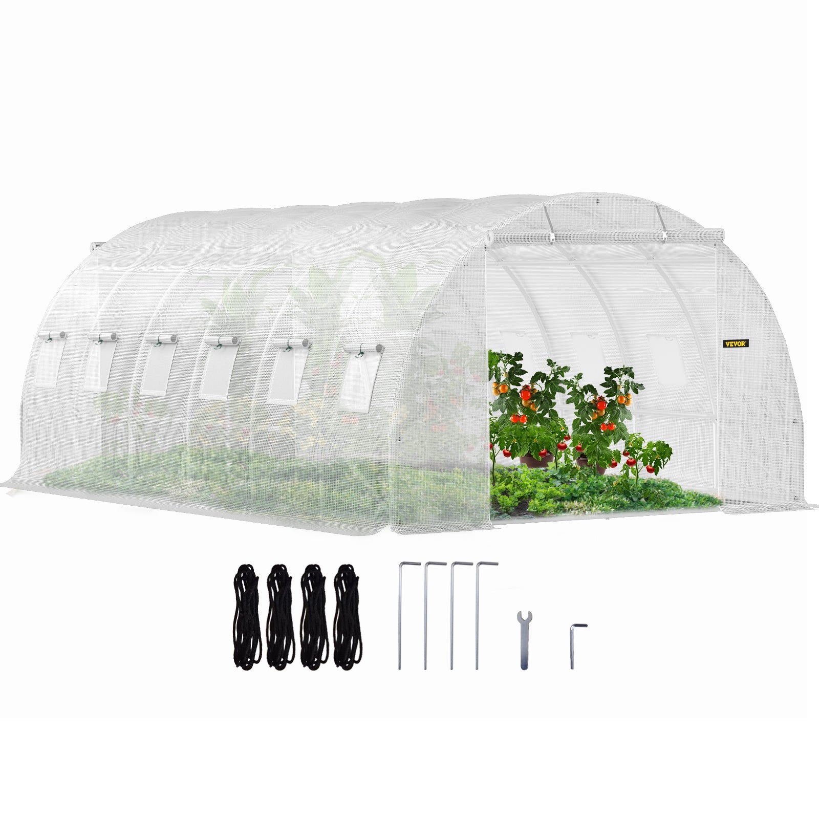 VEVOR Walk-in Tunnel Greenhouse, 20 X 10 X 7 Ft Portable Plant Hot House W Galvanized Steel Hoops, 3 Top Beams, Diagonal Poles, 2 Zippered Doors & 12 Roll-up Windows, White - ArtOm_farm™ MICROGREENS