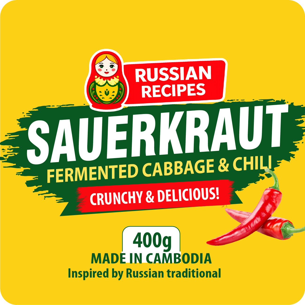 Sauerkraut Fermented Cabbage & Chili - Flavorful Probiotic Boost