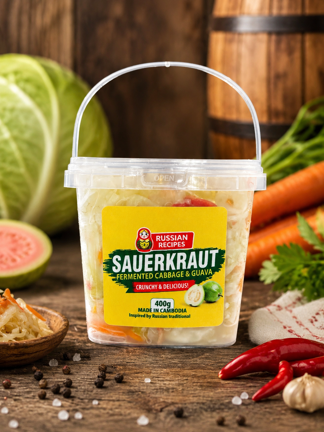 Sauerkraut Fermented Cabbage
 & Guava - A Delicious Boost to Your Gut Health