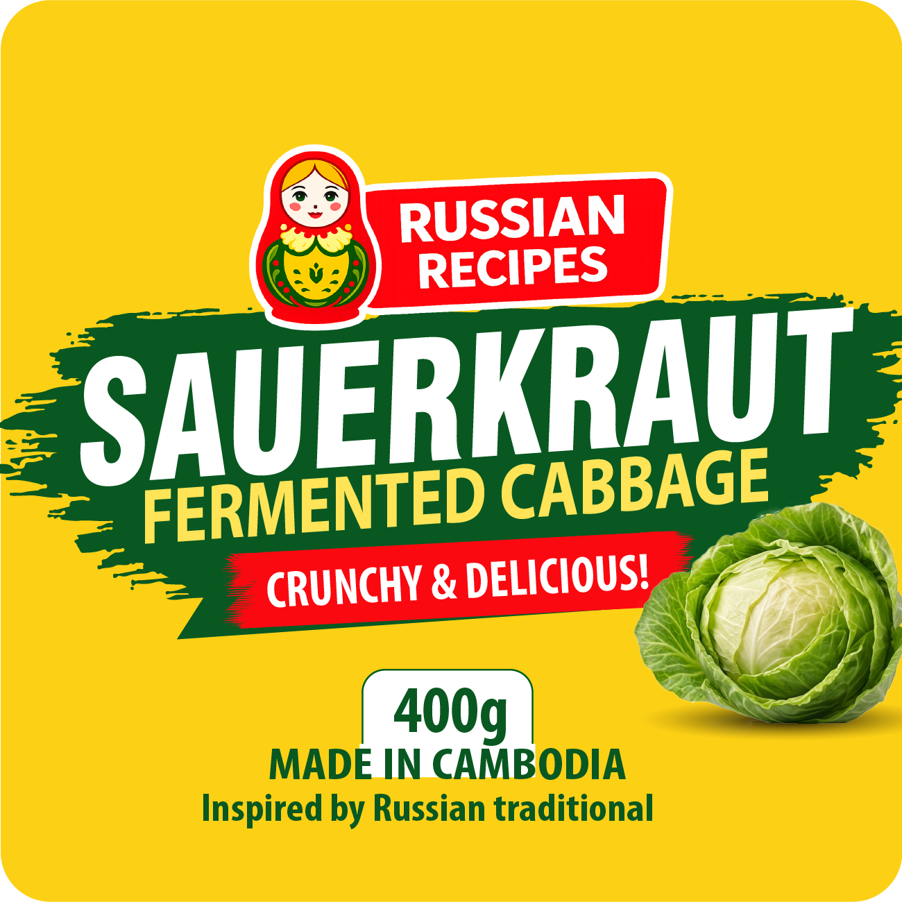 Sauerkraut Fermented Cabbage Original - Authentic Probiotic Superfood