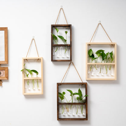 Wall Hanging Wooden Frame Glass Hydroponic Vase Creative Retro Bedroom Living Room Decoration - ArtOm_farm™ MICROGREENS