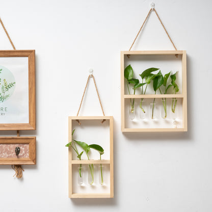 Wall Hanging Wooden Frame Glass Hydroponic Vase Creative Retro Bedroom Living Room Decoration - ArtOm_farm™ MICROGREENS