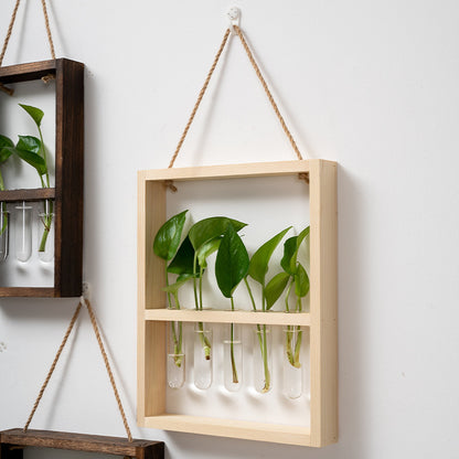 Wall Hanging Wooden Frame Glass Hydroponic Vase Creative Retro Bedroom Living Room Decoration - ArtOm_farm™ MICROGREENS