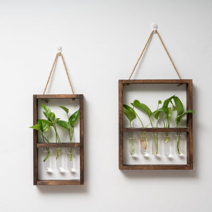 Wall Hanging Wooden Frame Glass Hydroponic Vase Creative Retro Bedroom Living Room Decoration - ArtOm_farm™ MICROGREENS
