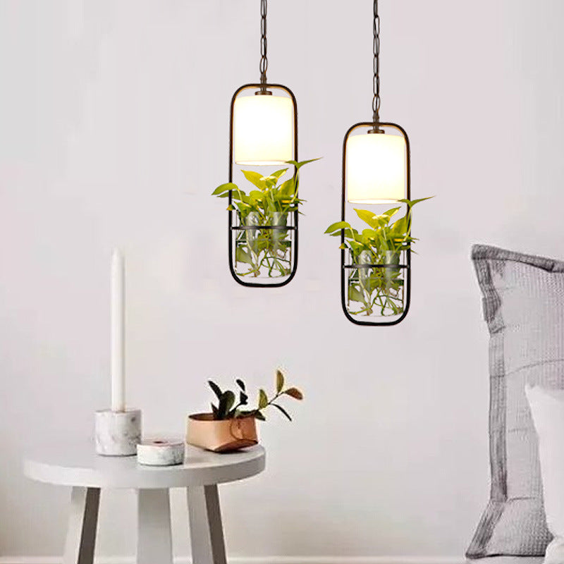 Creative Hydroponic Pendant Light with Fabric Shade