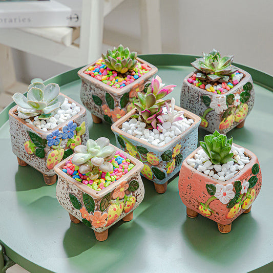 Square Creative Cute Cartoon Ceramic Succulent Pot