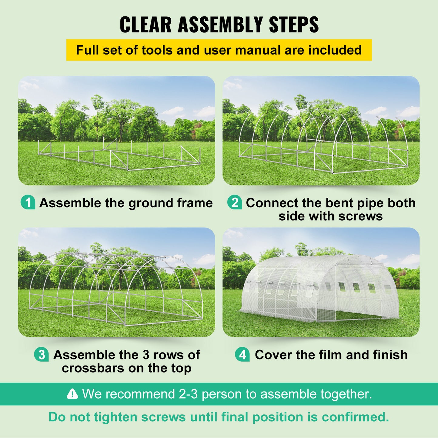 VEVOR Walk-in Tunnel Greenhouse, 20 X 10 X 7 Ft Portable Plant Hot House W Galvanized Steel Hoops, 3 Top Beams, Diagonal Poles, 2 Zippered Doors & 12 Roll-up Windows, White - ArtOm_farm™ MICROGREENS