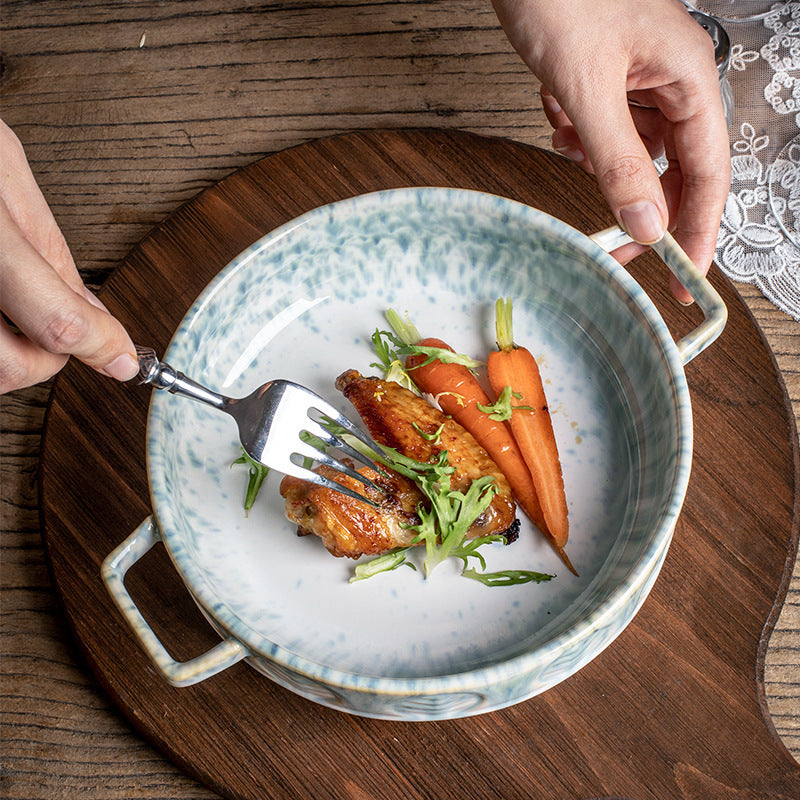 Elegant Ceramic Double Ear Vegetable Bowl