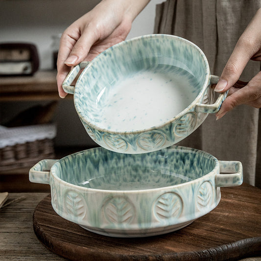 Elegant Ceramic Double Ear Vegetable Bowl