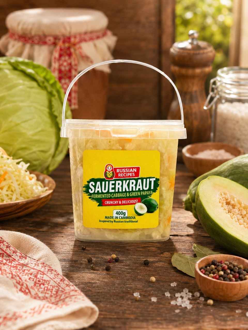 Sauerkraut Fermented Cabbage  & Papaya for a Healthy Gut