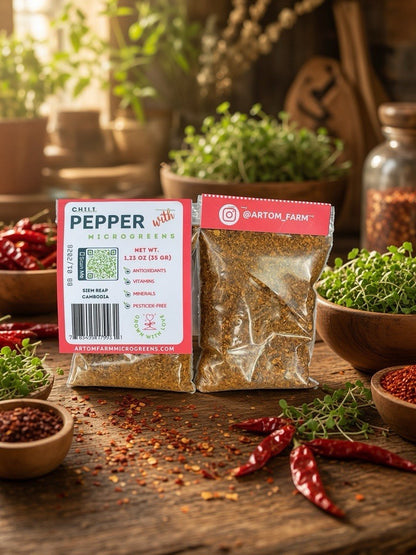 Chili Pepper Microgreens Mix with Dried Sunflower, Radish, Spinach - 35g